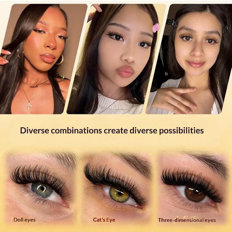 Eyelash Extension Double Lash - 新しいDIYまつげエクステキット、接着剤不要の個別まつげクラスター、フェイクミンクまつげエクステミックスセット、自然なまつげ仕上げ