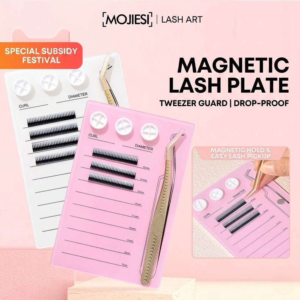 Eyelash Extension Double Lash - マグネット式まつげエクステパレット＆グルーホルダーパッド、アクリル製まつげタイルオーガナイザー、ボリュームファンニングトレイ