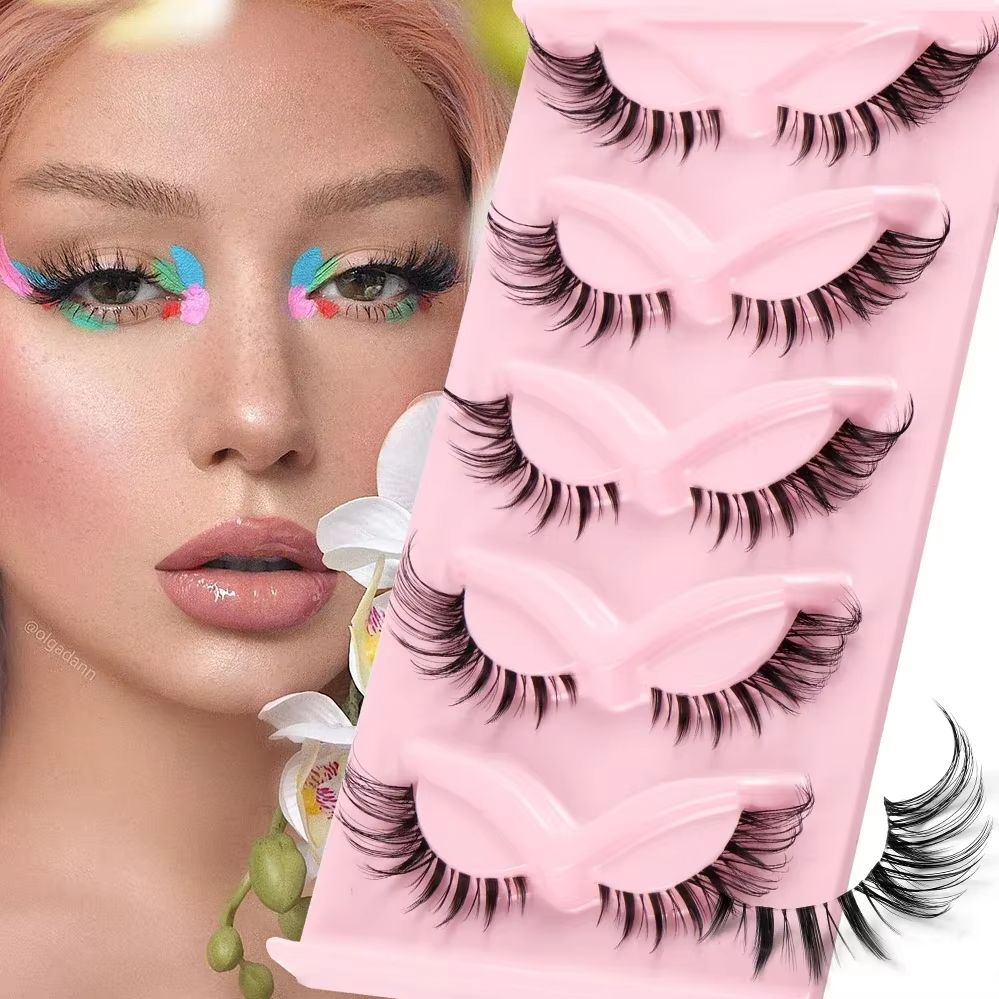 Eyelash Extension Fox Eye - 5ペアのキャットアイつけまつげ、ナチュラルテーパードハーフフォックスアイウィングドミンクラッシュエクステンション、メイクアップ用