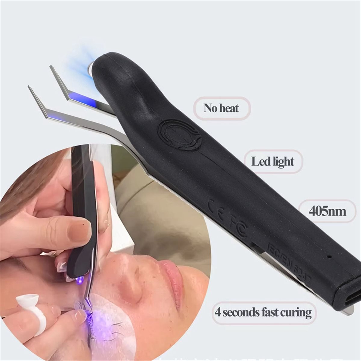 Eyelash Extension Uv - 便利なUV充電式ピンセット、まつげエクステ用、ネイルアート硬化ランプ付き、ハンドヘルドミニまつげエクステンションランプ、USプラグ