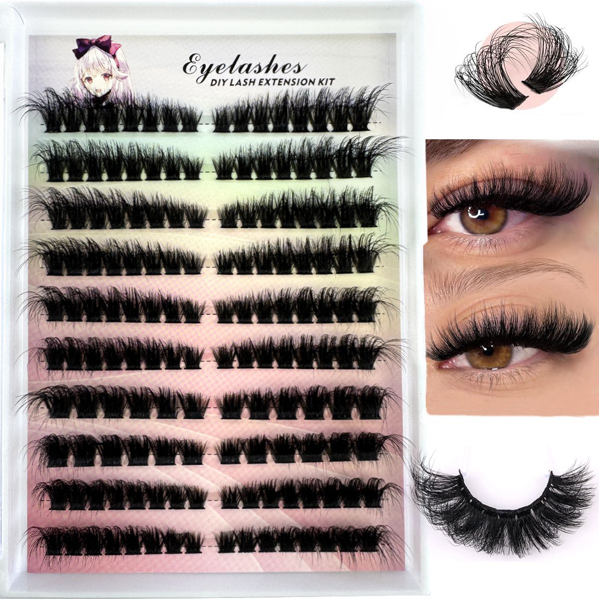 分割されたまつげエクステ,左右のまつげエクステ,単一のクラス - Eyelash Extension Fox Eye のレビューと価格