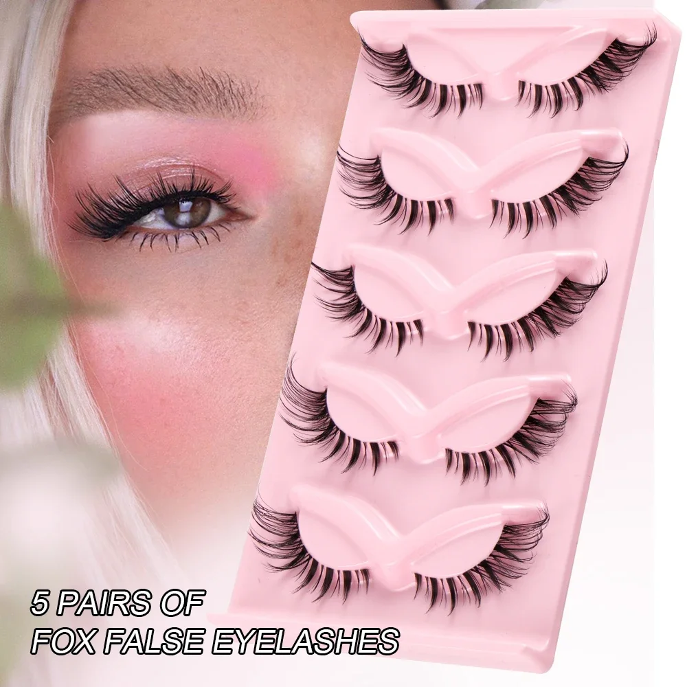 5ペアのキャットアイつけまつげ、ナチュラルテーパードハーフフ - Eyelash Extension Fox Eye のレビューと価格