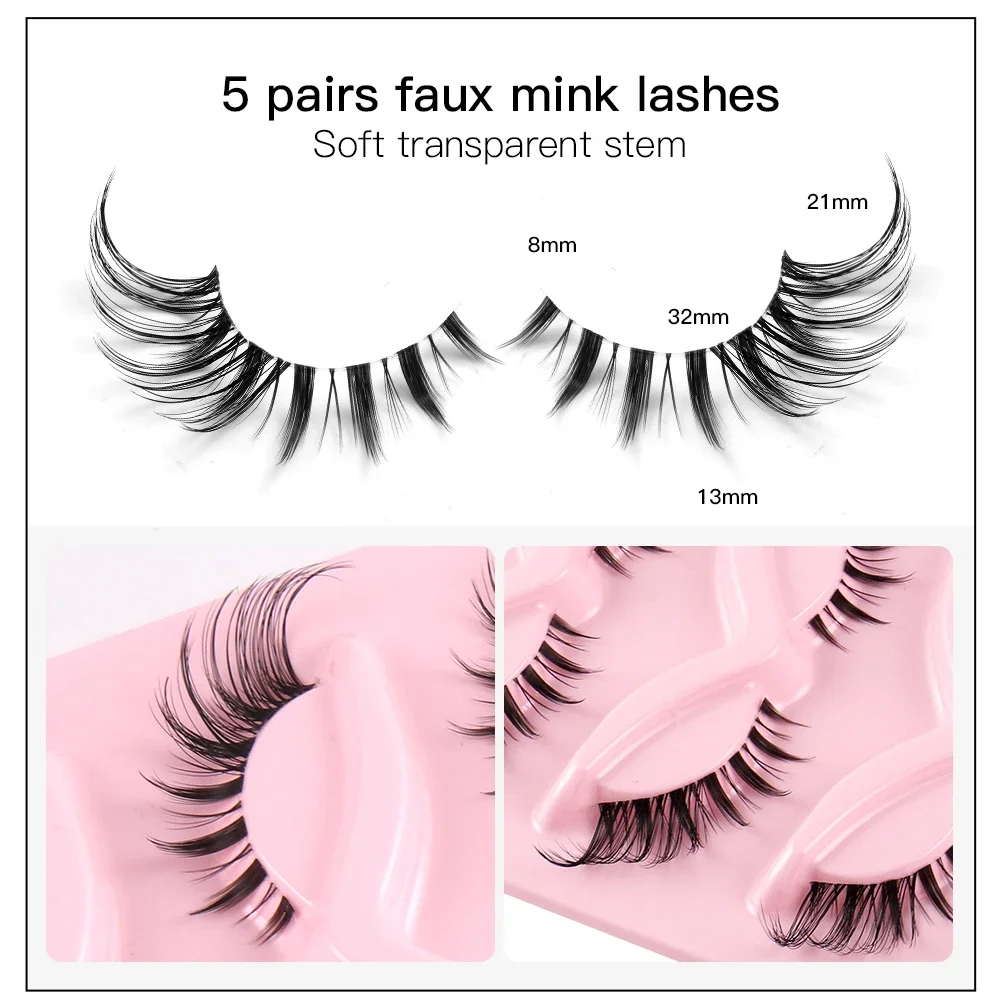 5ペアのキャットアイつけまつげ、ナチュラルテーパードハーフフ - Eyelash Extension Fox Eye のレビューと価格